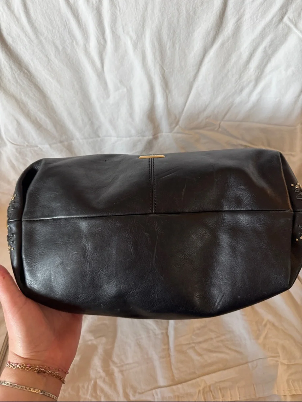 Rebecca Minkoff Bryn Double Zip Hobo Bag black leather w/ gold studs & fringe - Picture 5 of 12